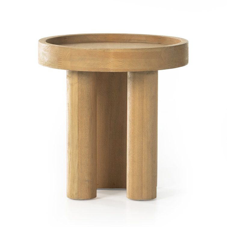 Natural Round Beech Wood Side Table with Raised Rim