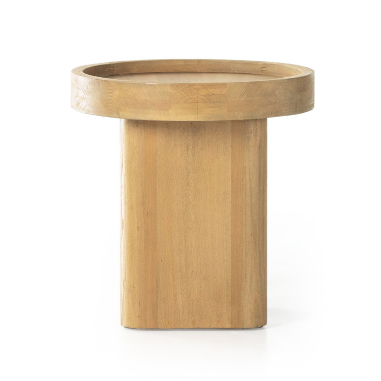 Natural Round Beech Wood Side Table with Raised Rim