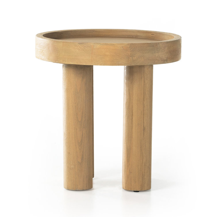 Natural Round Beech Wood Side Table with Raised Rim