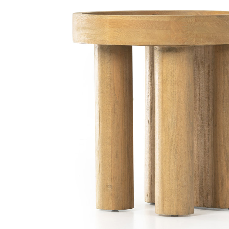 Natural Round Beech Wood Side Table with Raised Rim