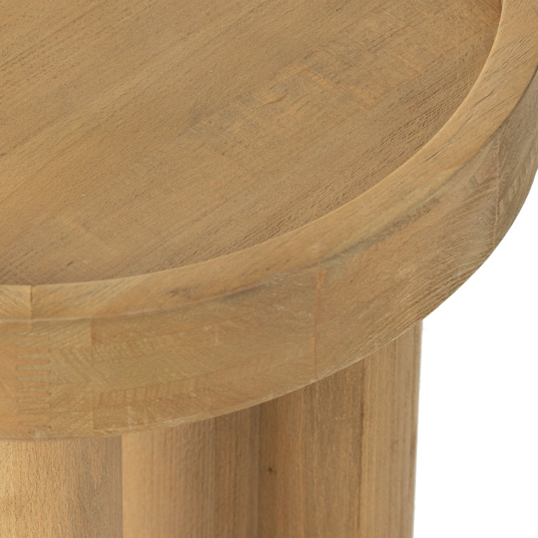 Natural Round Beech Wood Side Table with Raised Rim
