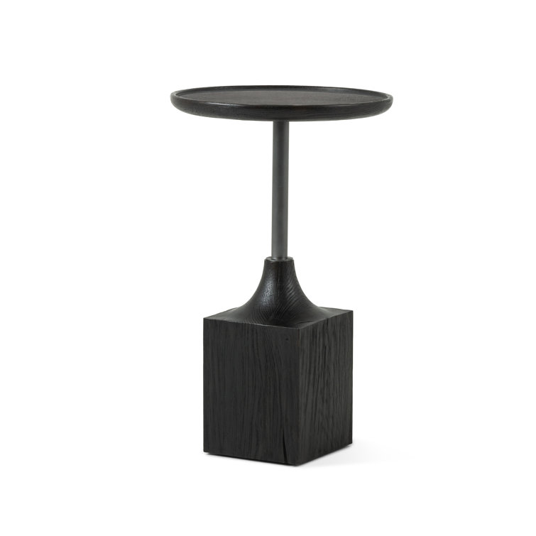 Ebony Oak and Iron Round Accent Table with Bluestone Top