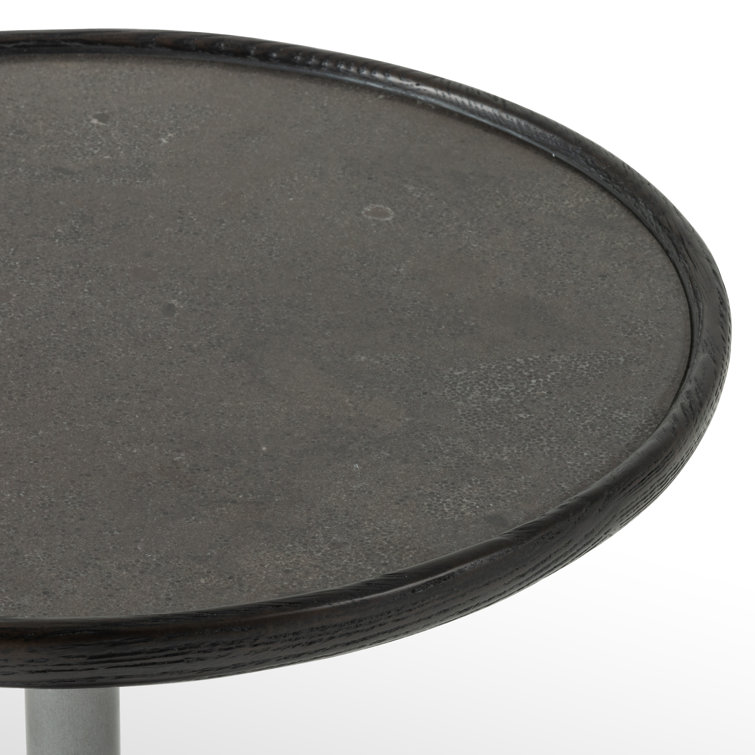 Ebony Oak and Iron Round Accent Table with Bluestone Top
