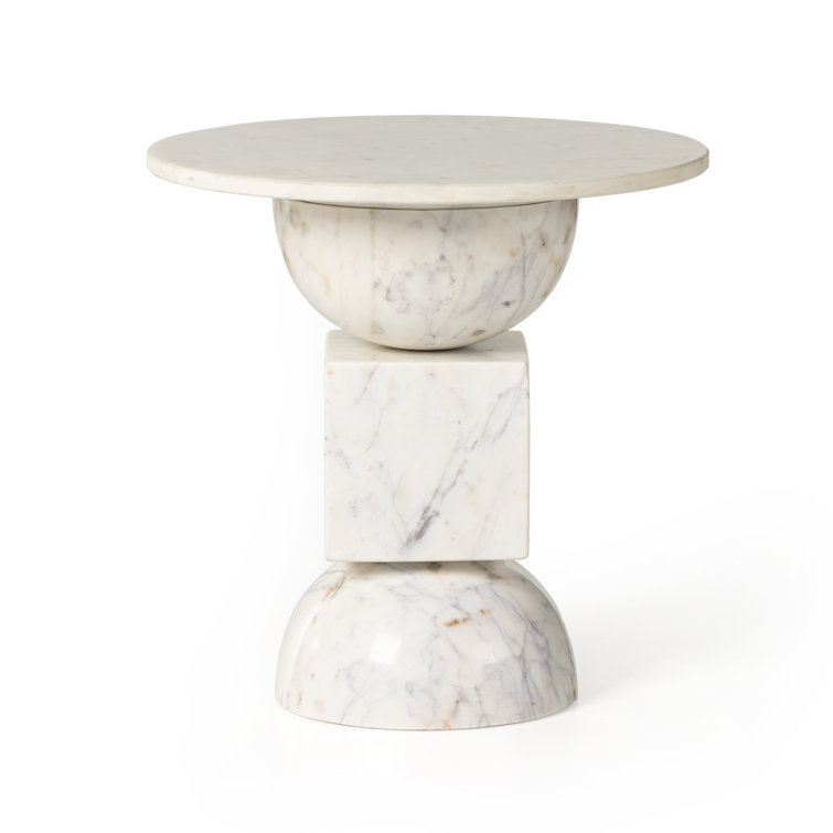 Polished White Marble Round End Table