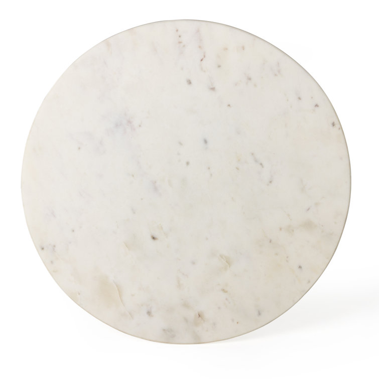 Polished White Marble Pedestal Round End Table