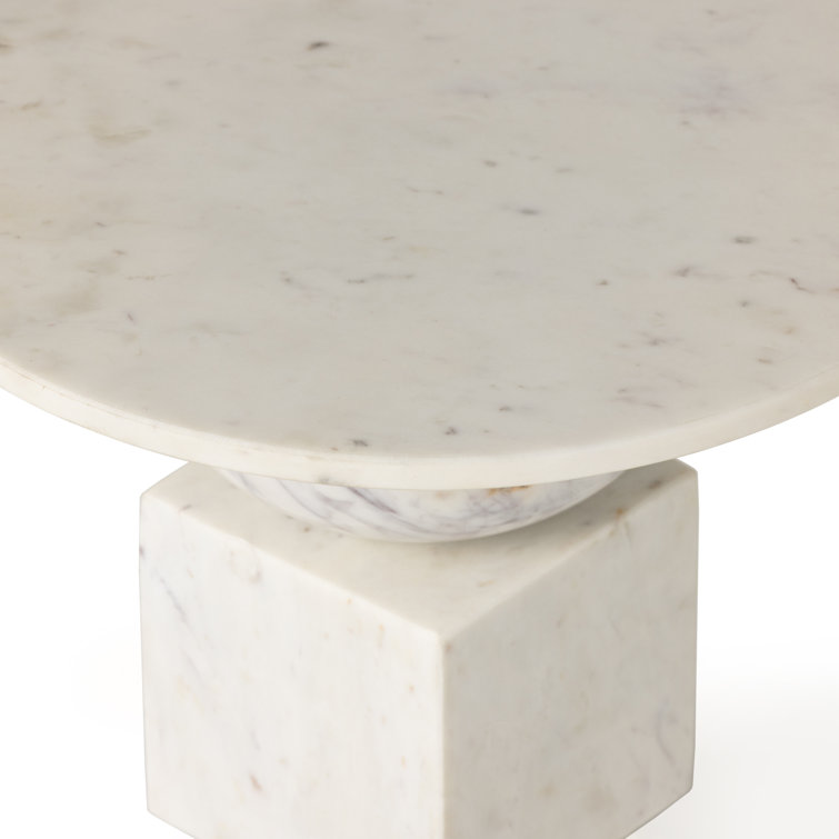 Polished White Marble Pedestal Round End Table