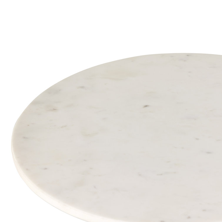 Polished White Marble Pedestal Round End Table