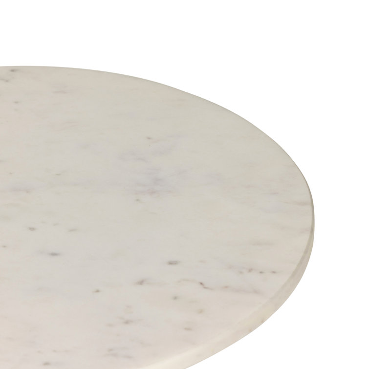 Polished White Marble Pedestal Round End Table