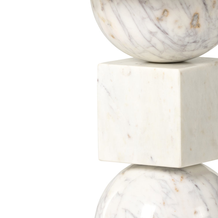 Polished White Marble Pedestal Round End Table