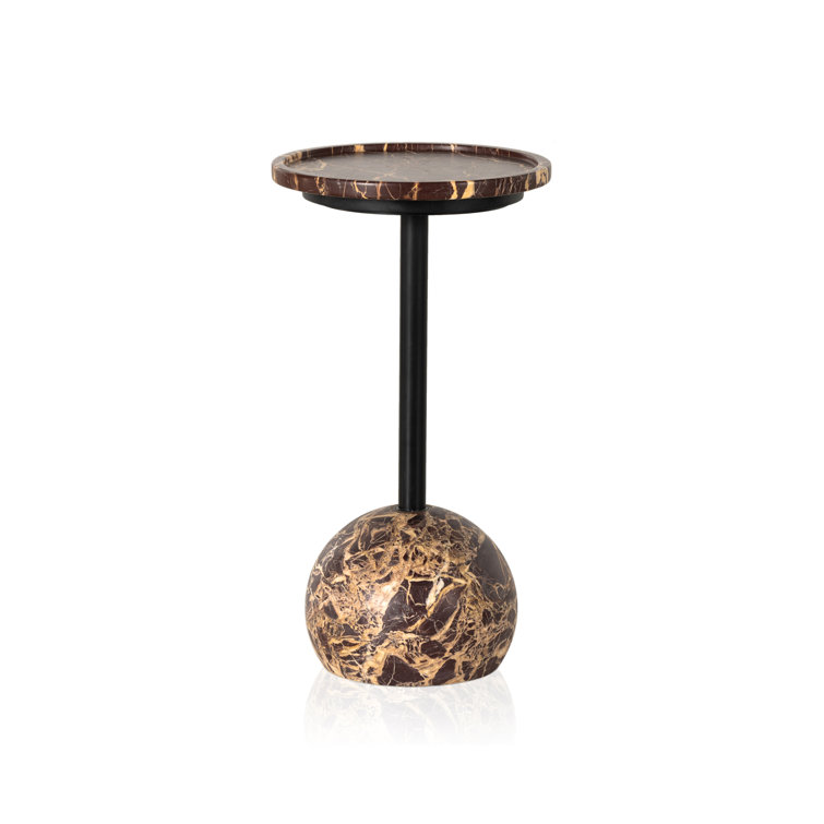 Merlot Marble and Metal Round Accent Table