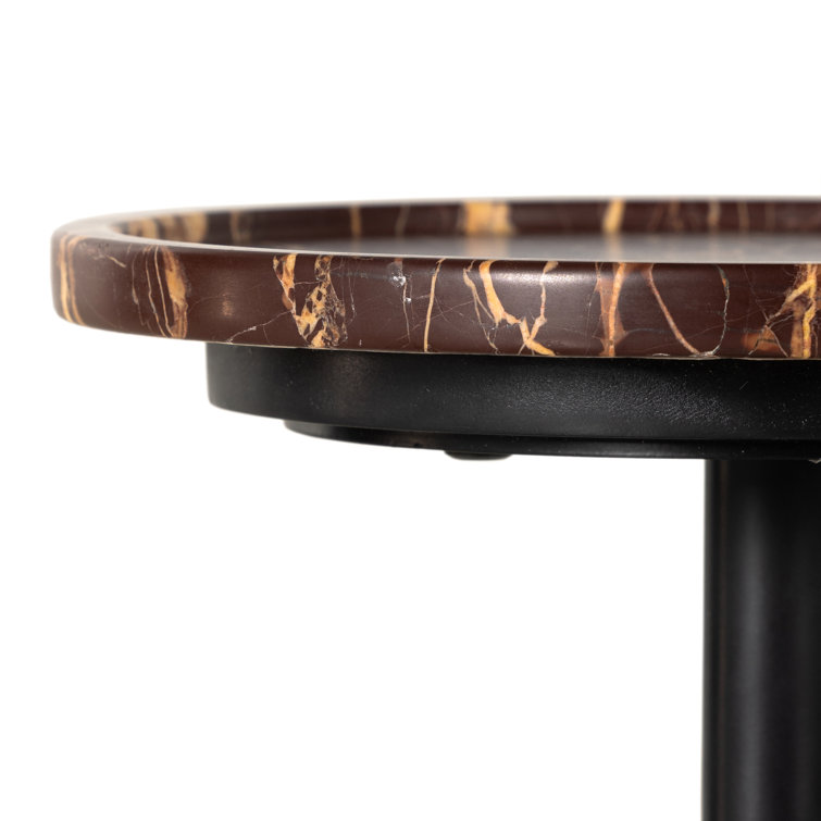 Merlot Marble and Metal Round Accent Table