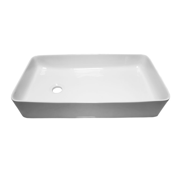 White High Gloss Ceramic Rectangular Above-Counter Sink