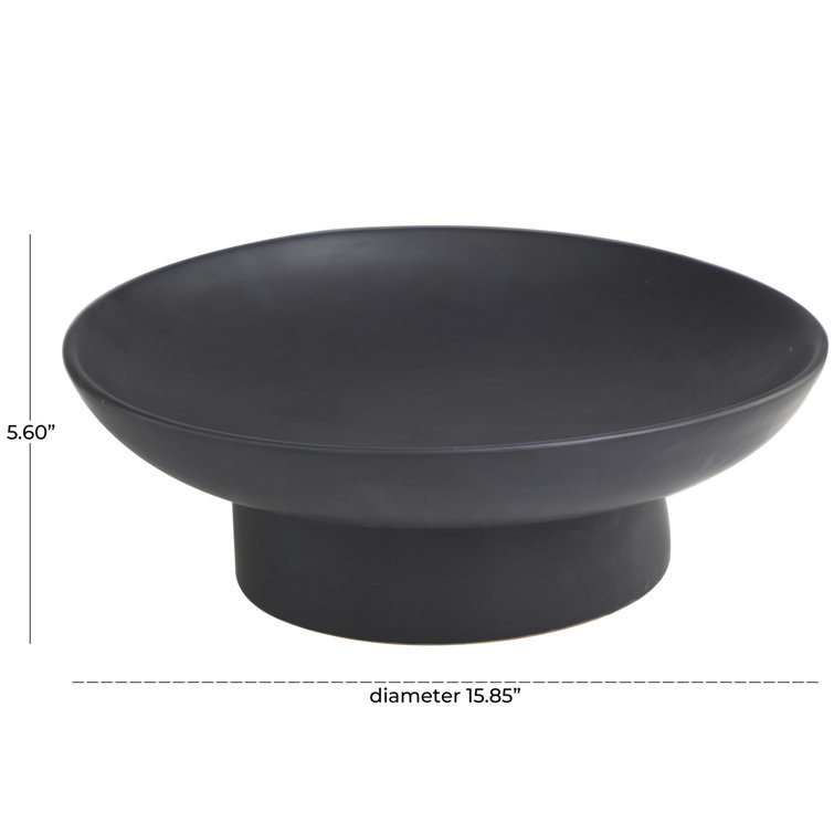 Black Round Stoneware Decorative Bowl with Stand