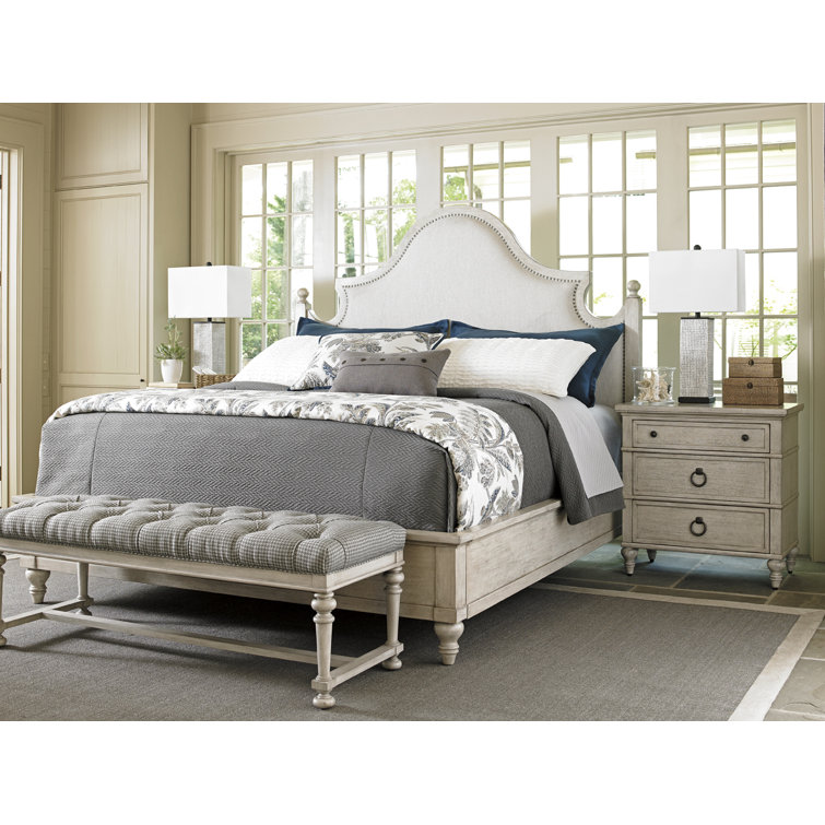 Arbor Hills Cream Queen Upholstered Bed with Nailhead Trim