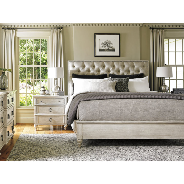 Transitional Cream Mahogany 3-Drawer Nightstand with Decorative Pulls