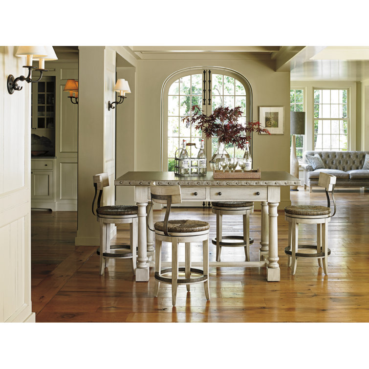 Transitional Cream Swivel Counter Stool with Metal Back Support