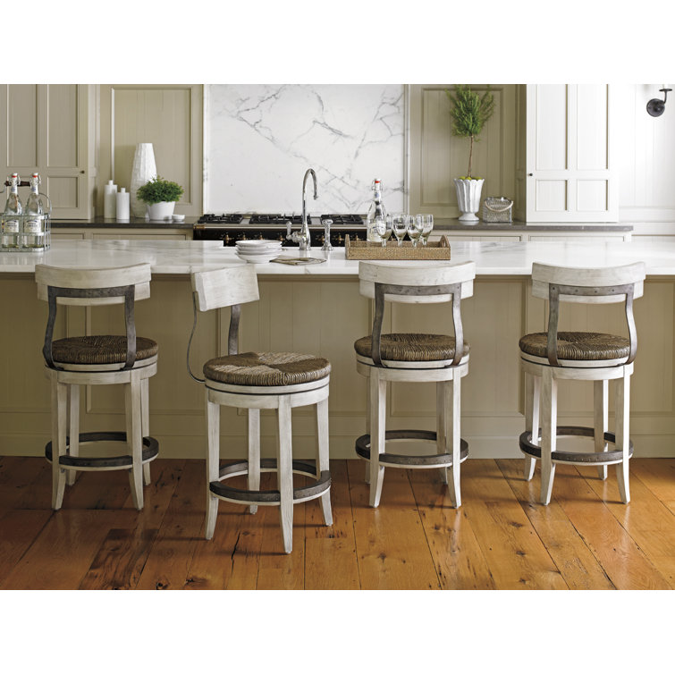 Transitional Cream Swivel Counter Stool with Metal Back Support