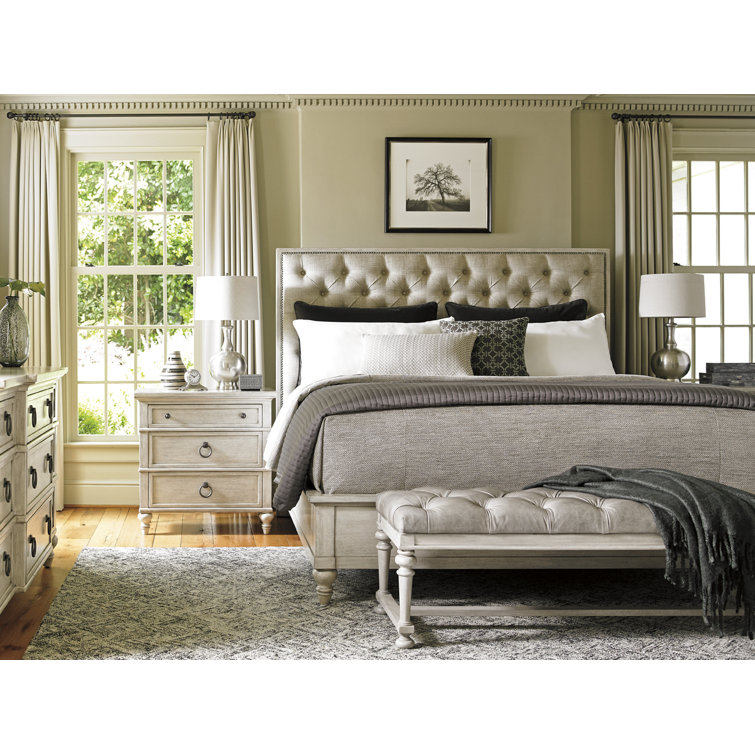 Transitional Cream Mahogany 3-Drawer Nightstand with Decorative Pulls