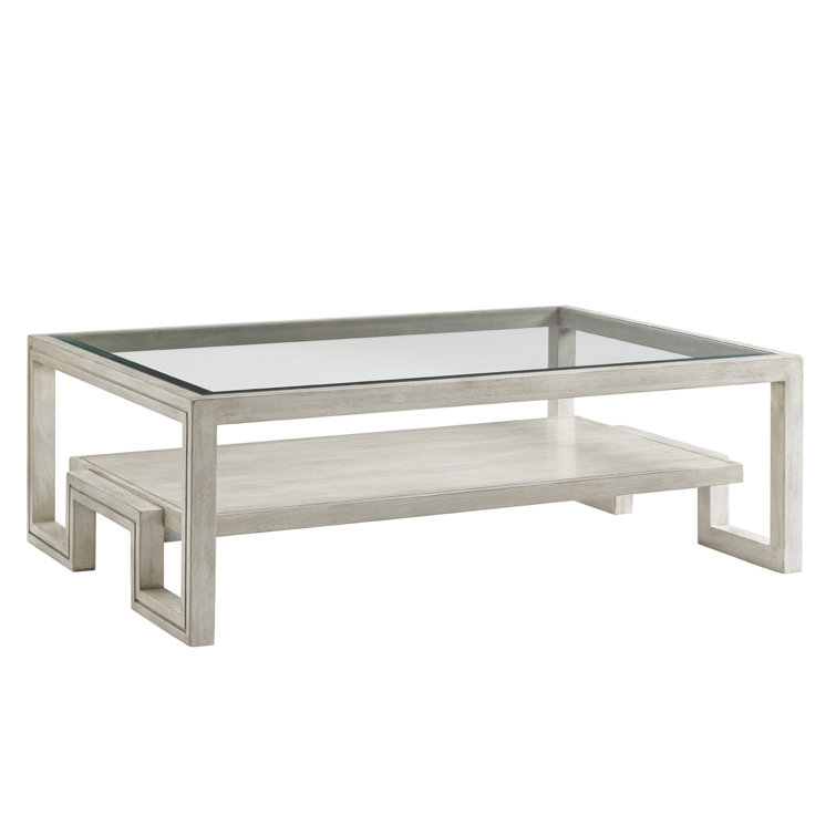 Contemporary Cream Wood Rectangular Coffee Table with Storage