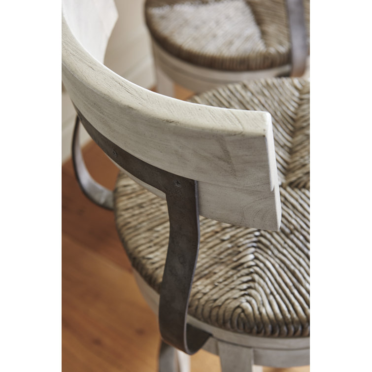 Transitional Cream Swivel Bar Stool with Metal Back Support