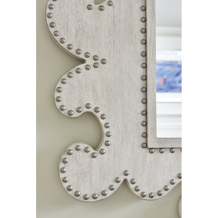 Transitional Barrett Cream Wood Dresser Mirror with Nailhead Trim