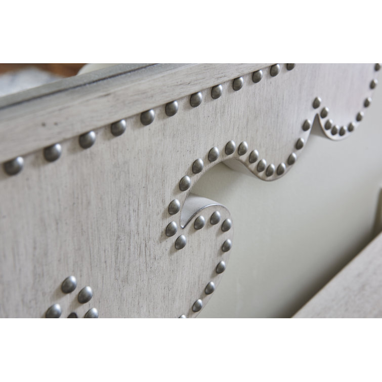 Transitional Barrett Cream Wood Dresser Mirror with Nailhead Trim