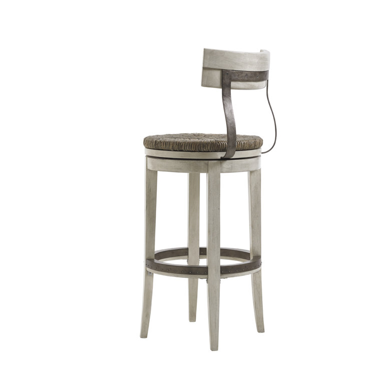 Transitional Cream Swivel Bar Stool with Metal Back Support