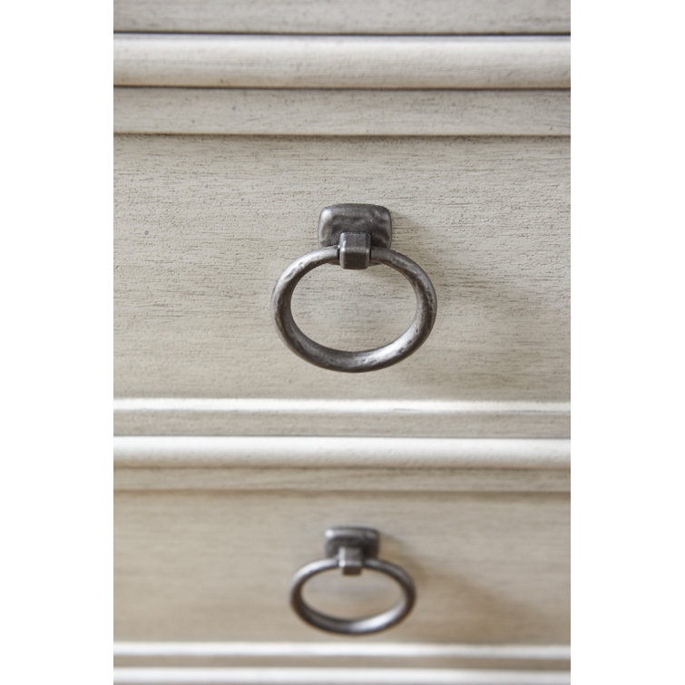 Transitional Cream Mahogany 3-Drawer Nightstand with Decorative Pulls