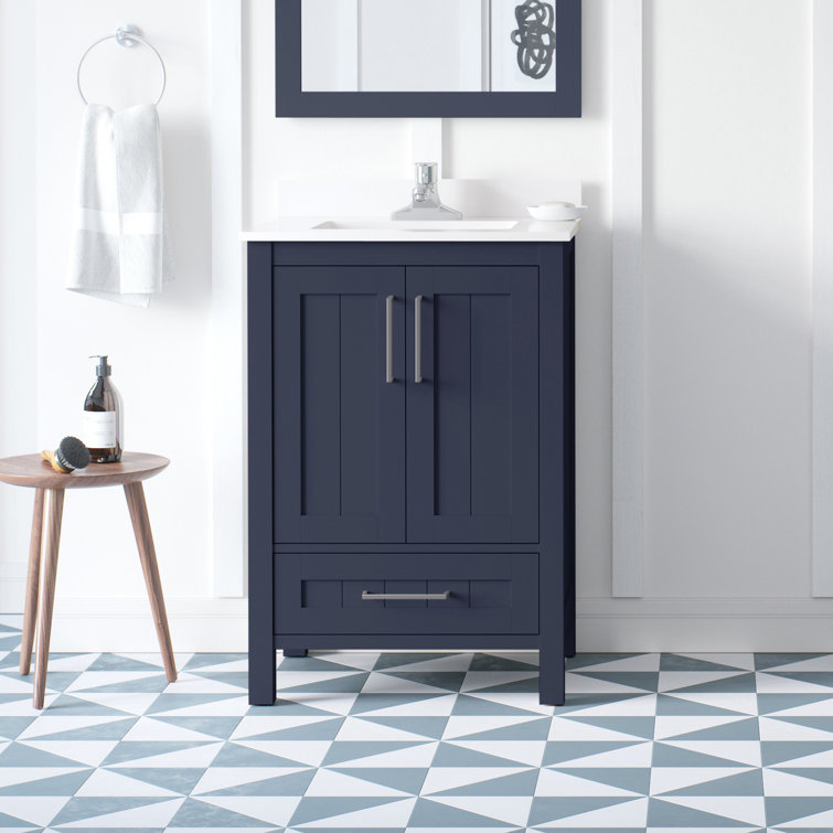 Midnight Blue 24" Freestanding Bathroom Vanity with Marble Top