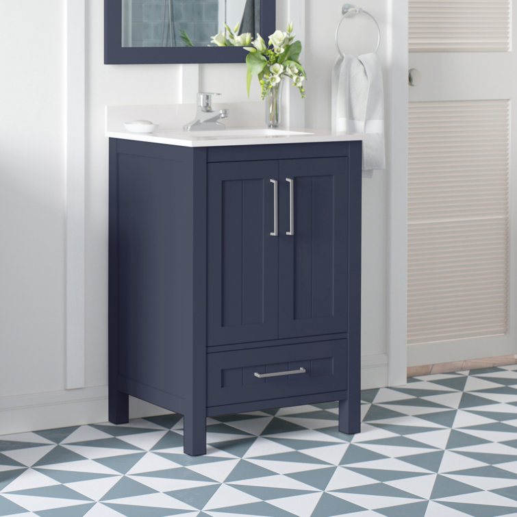 Midnight Blue 24" Freestanding Bathroom Vanity with Marble Top