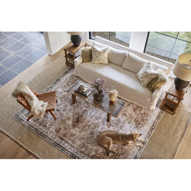 Jessamine Beige Geometric Washable Synthetic Area Rug