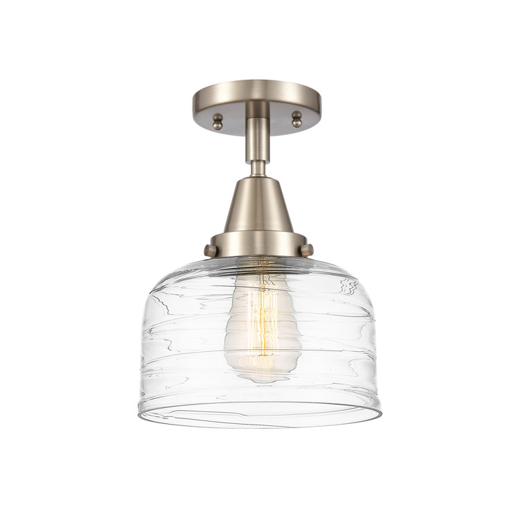 Caden Bell 10" Clear Deco Swirl Glass & Satin Nickel Flush Mount