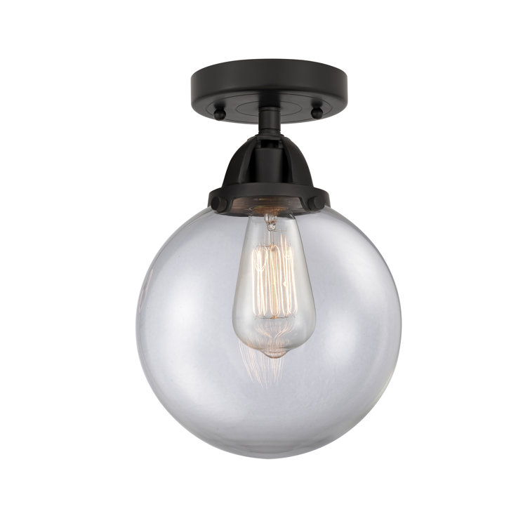 Matte Black and Clear Glass Globe Semi-Flush Mount Light