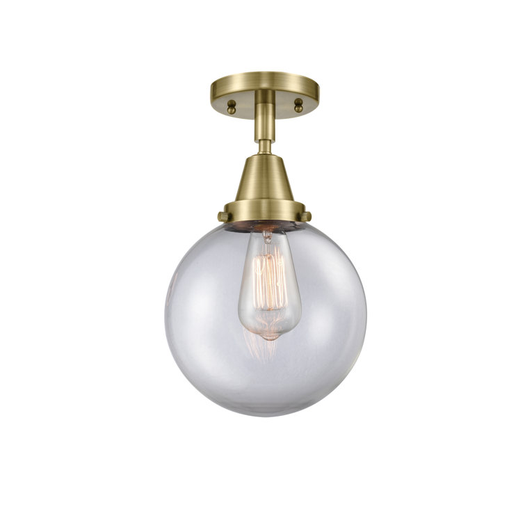 Antique Brass and Clear Glass Globe Flush Mount Light