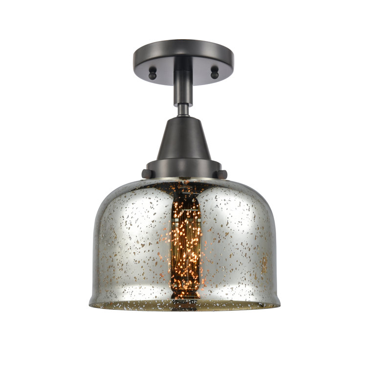 Caden Matte Black and Seedy Glass Flush Mount Light