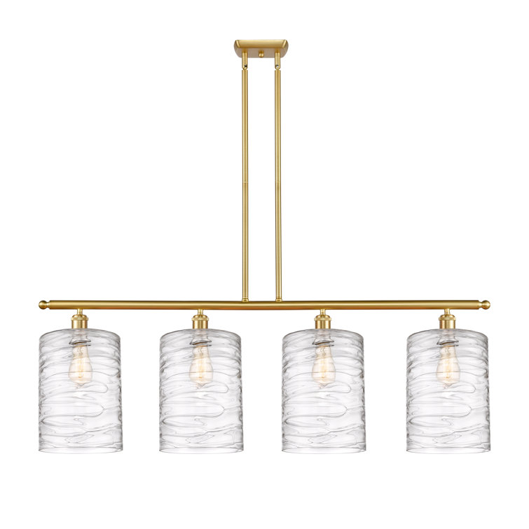 Ballston 48" Satin Gold Drum Island Light with Deco Swirl Shade