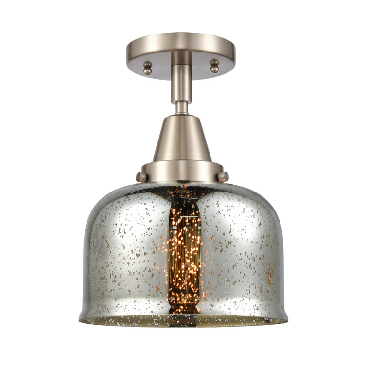 Caden Bell 10" Clear Deco Swirl Glass & Satin Nickel Flush Mount
