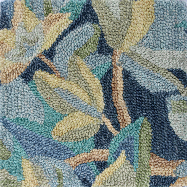 Handmade Blue Wool Botanical Round Area Rug, 7'