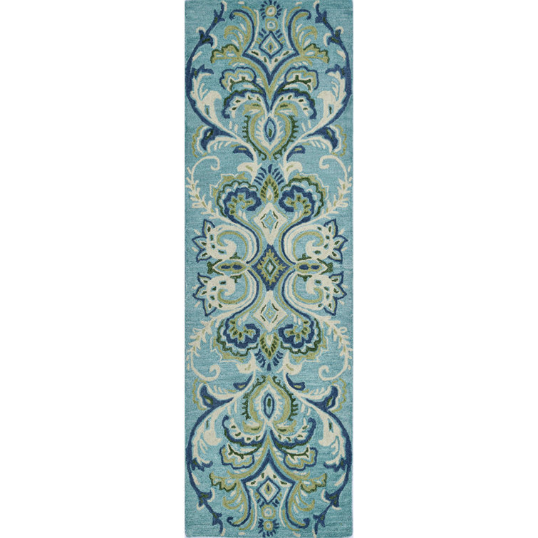Adelaide Aqua and Green Hand-Tufted Wool Runner Rug