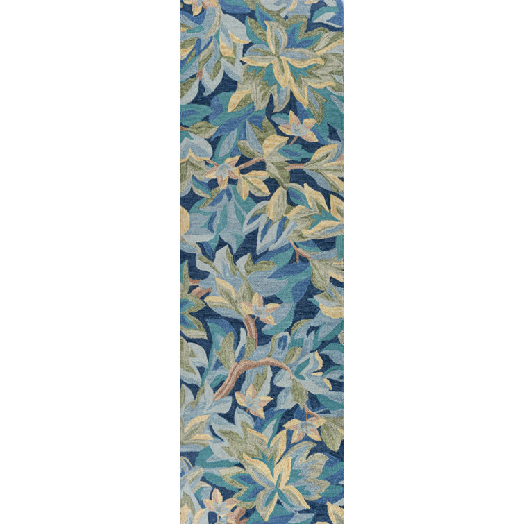 Avalonian Blue and Green Hand-Tufted Wool Runner Rug