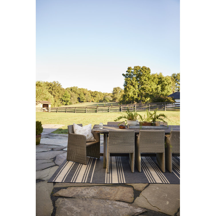 Charcoal Stripe 80" Easy-Care Synthetic Indoor/Outdoor Rug