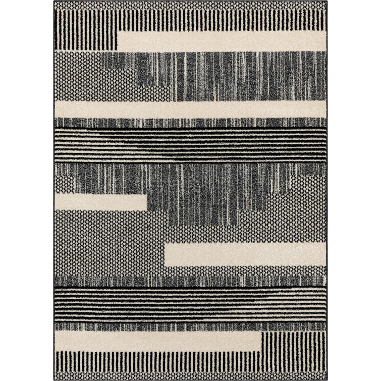 Athena Black and Dark Grey Geometric Area Rug 5'3" x 7'3"