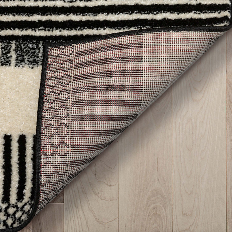 Athena Black and Dark Grey Geometric Area Rug 5'3" x 7'3"
