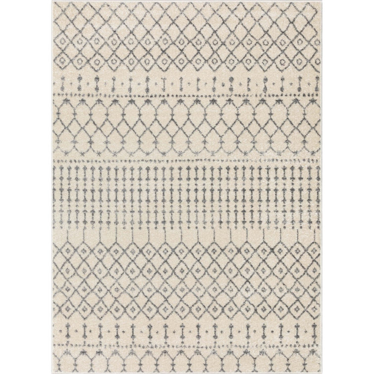 Ivory Grey Synthetic 5'3" x 7'3" Rectangular Easy-Care Area Rug