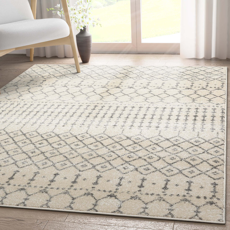 Ivory Grey Synthetic 5'3" x 7'3" Rectangular Easy-Care Area Rug