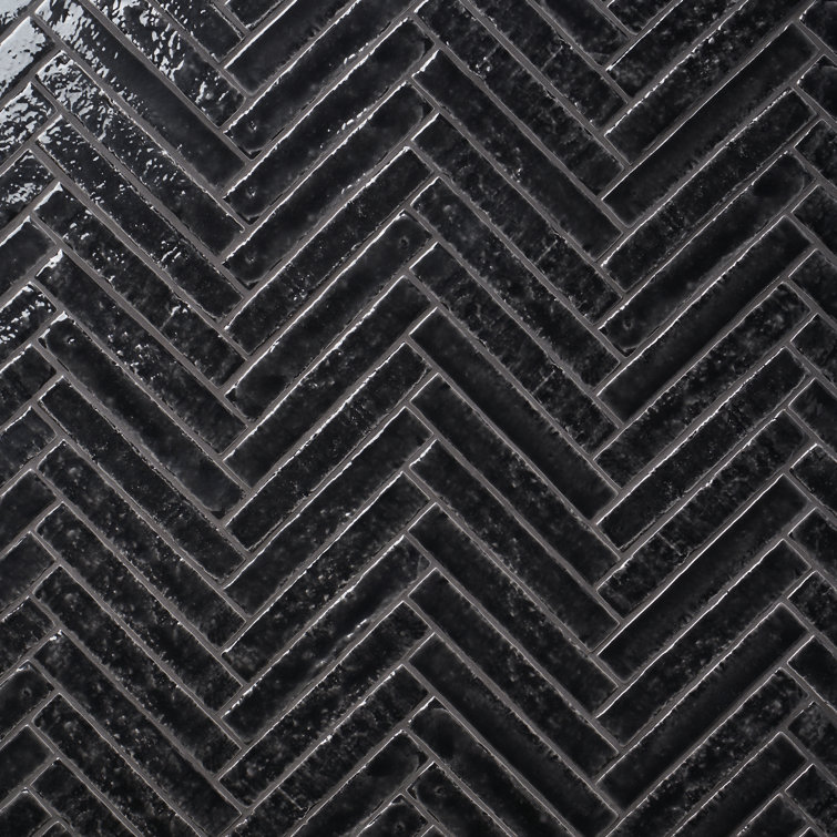 Virtuo Black Crackled Ceramic Subway Wall Tile