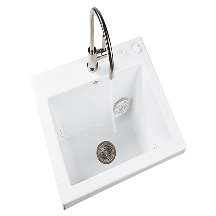 White Ceramic Undermount Laundry Sink with Micro-Jets