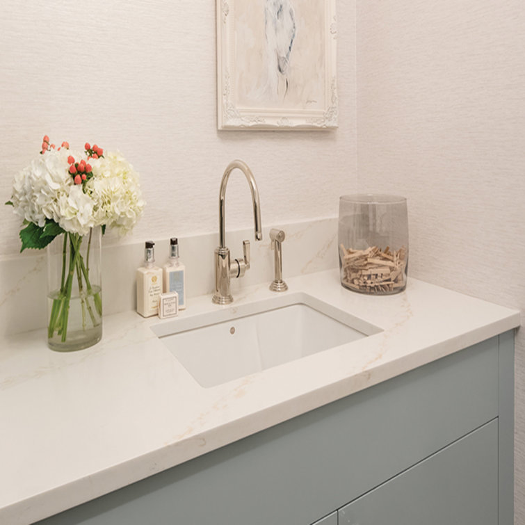 White Ceramic Undermount Laundry Sink with Micro-Jets