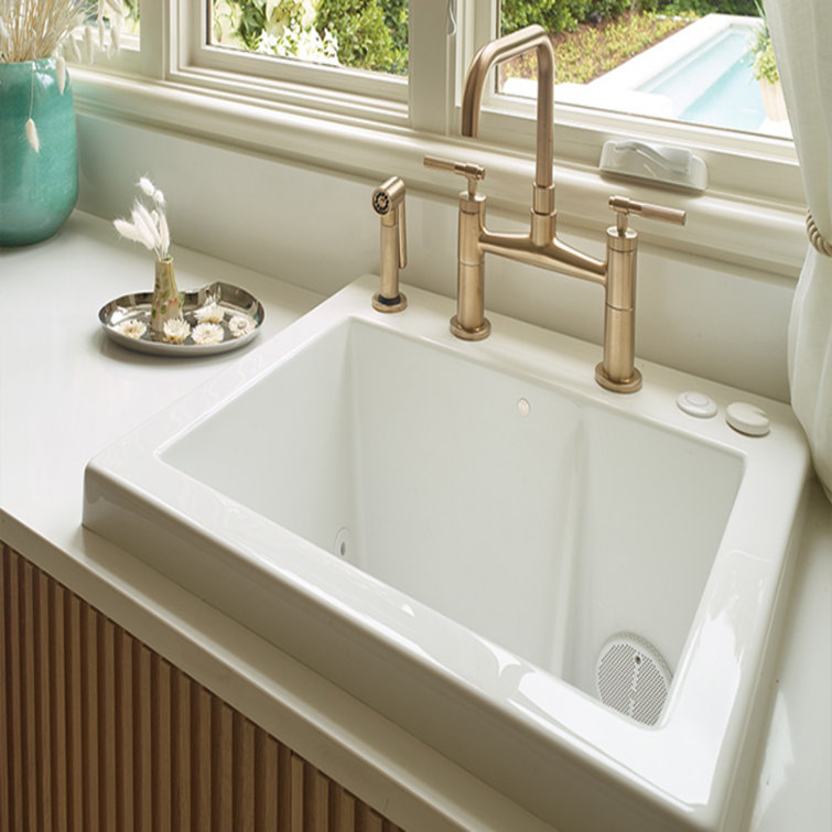 White Ceramic Undermount Laundry Sink with Micro-Jets