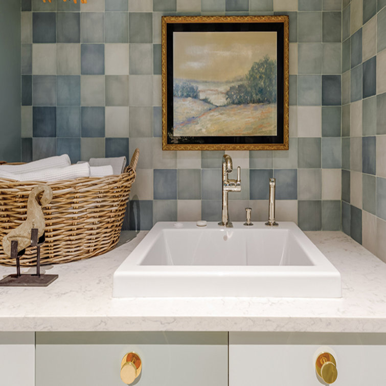 White Ceramic Undermount Laundry Sink with Micro-Jets
